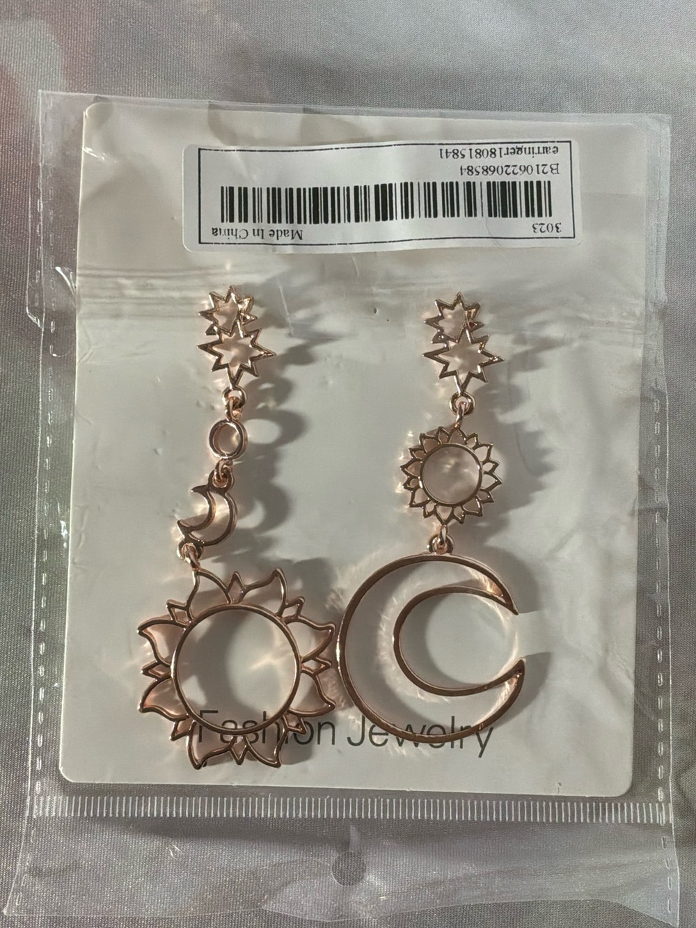Fashion Jewelry Rose Gold Celestial Moon & Sun Drop Earrings - Picture 2 of 4